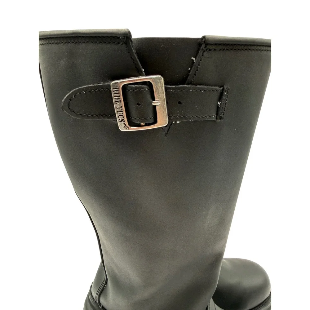 Ride Tecs 1443 Zip Engineer Boots SZ 12 Mens Black Excellent Leather Buckle Side